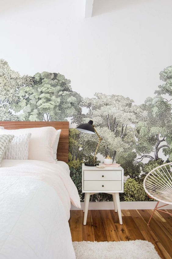 105 Mẫu Decor trang trí phòng ngủ đẹp với giấy dán tường xanh mát
