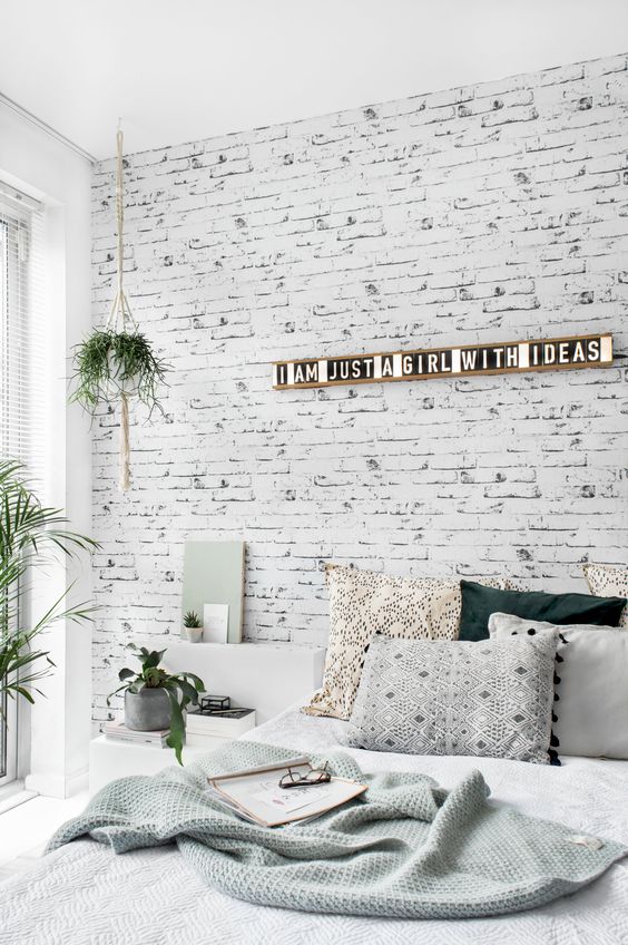 100 Cách Decor phòng ngủ Chill với giấy dán tường giả gạch
