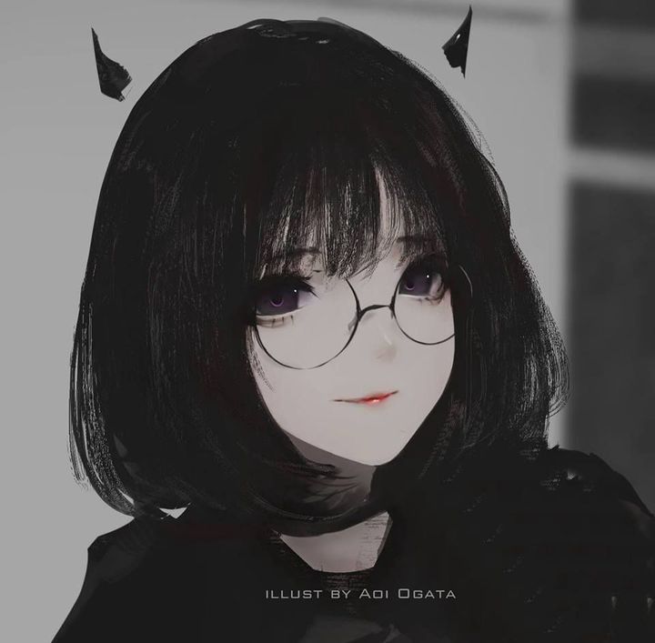 (Anime Nữ Lạnh Lùng) Hình Nền Anime Nữ Tóc Ngắn đeo Kính Buồn Cute đen Trắng