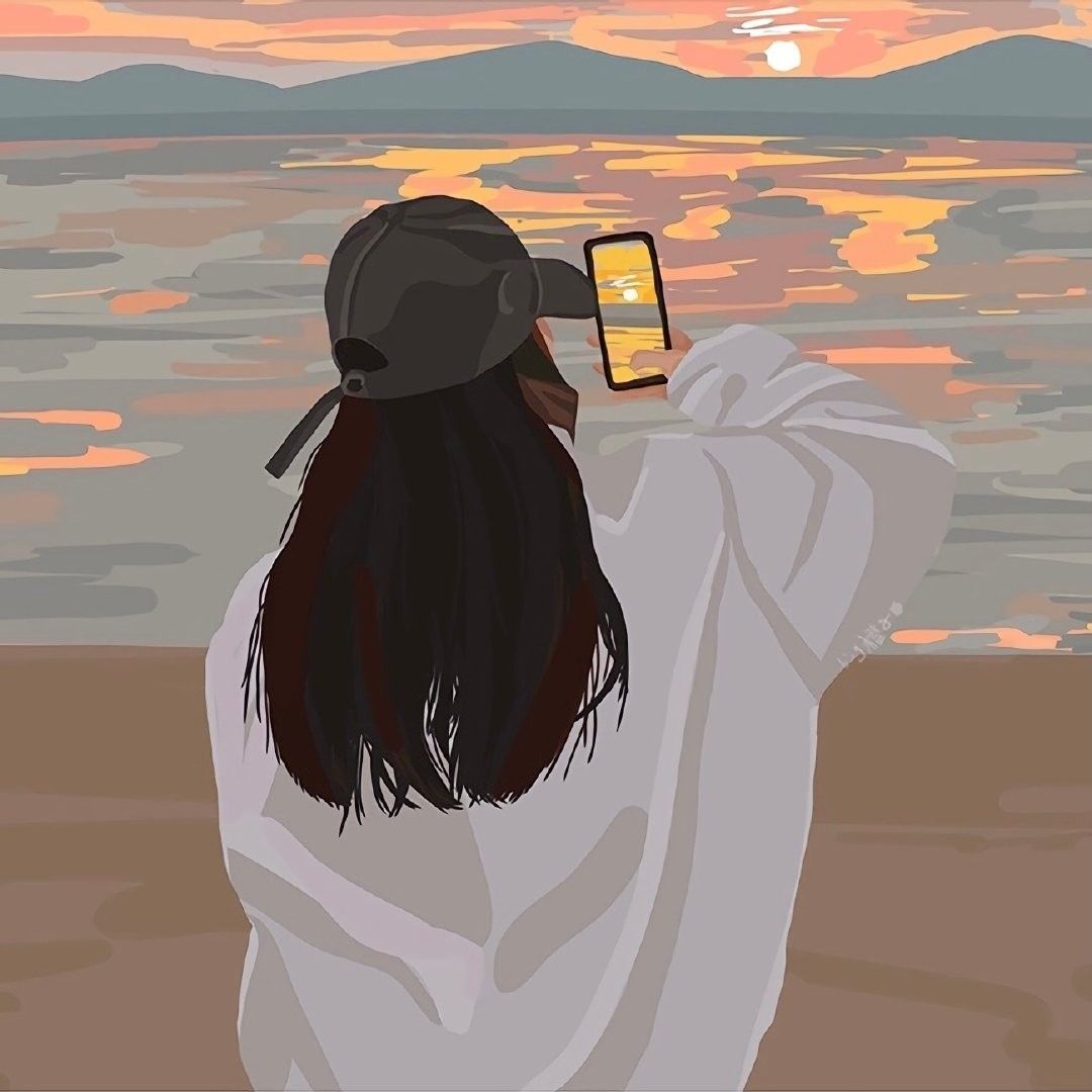 Hình ảnh Avatar Cá Tính Cô Gái áo Trắng Quay Lưng Selfie Trước Biển