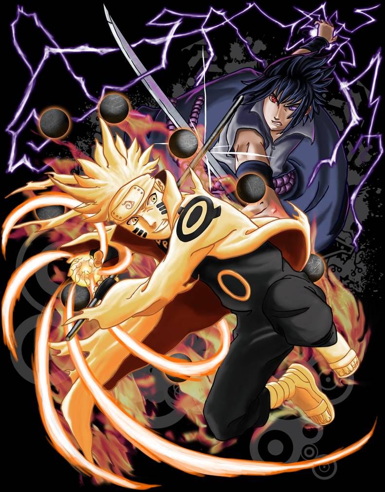 Hình Naruto Và Sasuke Ngầu Chiến đấu Nền đen ấn Tượng