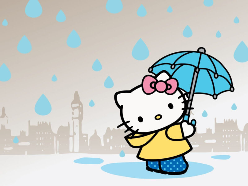 Ảnh Hello Kitty Dễ Thương Cầm ô đi Dưới Mưa