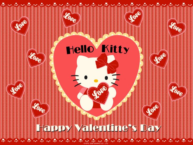 ảnh Hello Kitty Cute Bên Trái Tim Happy Valentine Day