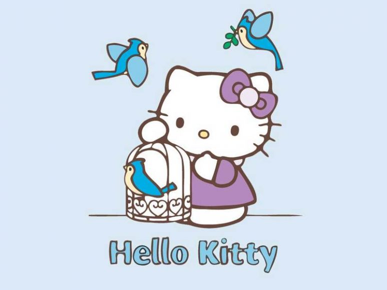 ảnh Hello Kitty Cute Và Những Chú Chim Nền Xanh