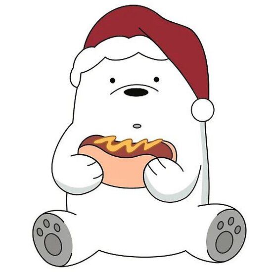 ảnh Gấu Panda Trắng đội Mũ Giáng Sinh ăn Hotdog