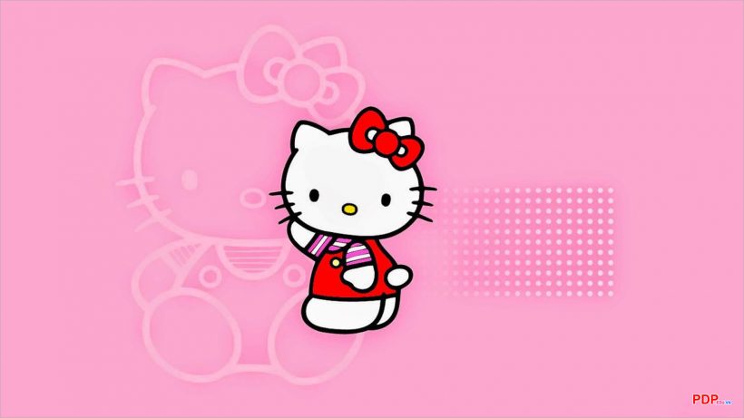 Hình ảnh Hello Kitty đội Nơ đỏ áo đỏ Nền Hồng Xinh Yêu