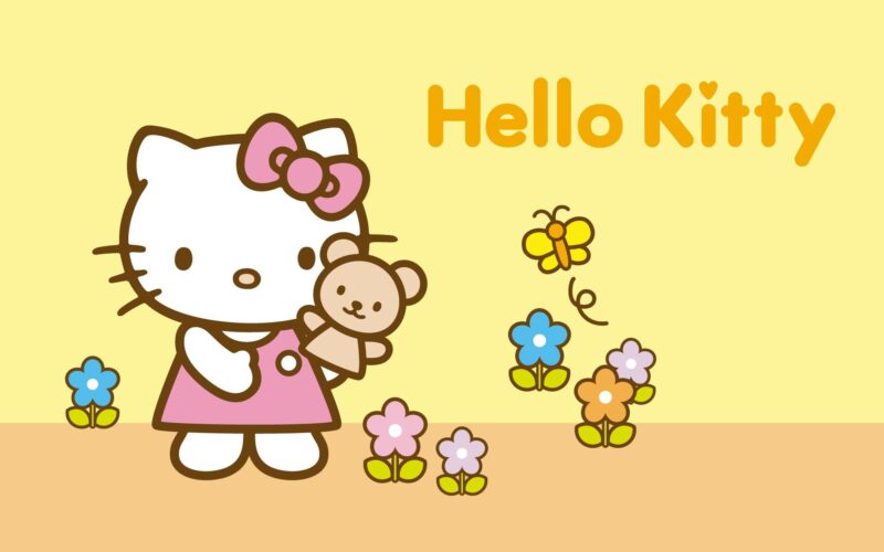Hình ảnh Hello Kitty ôm Gấu Bông Và Những Bông Hoa Xinh Xắn