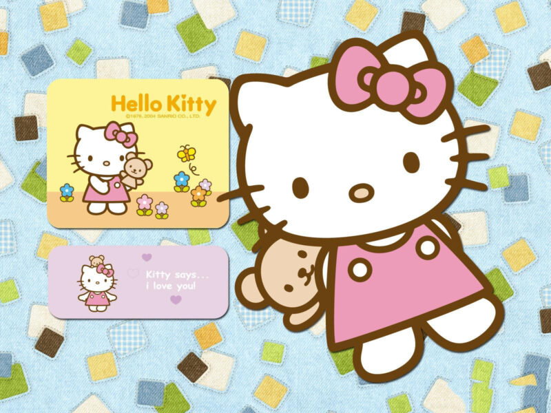 Hình ảnh Hello Kitty ôm Gấu Nền Giấy Màu Vui Nhộn