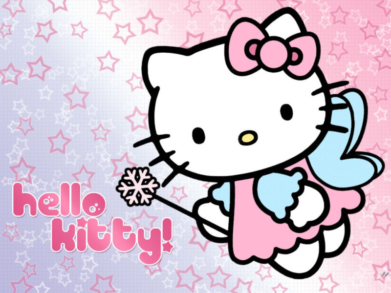 Hình ảnh Hello Kitty Với đôi Cánh Thiên Thần Nền Ngôi Sao Hồng