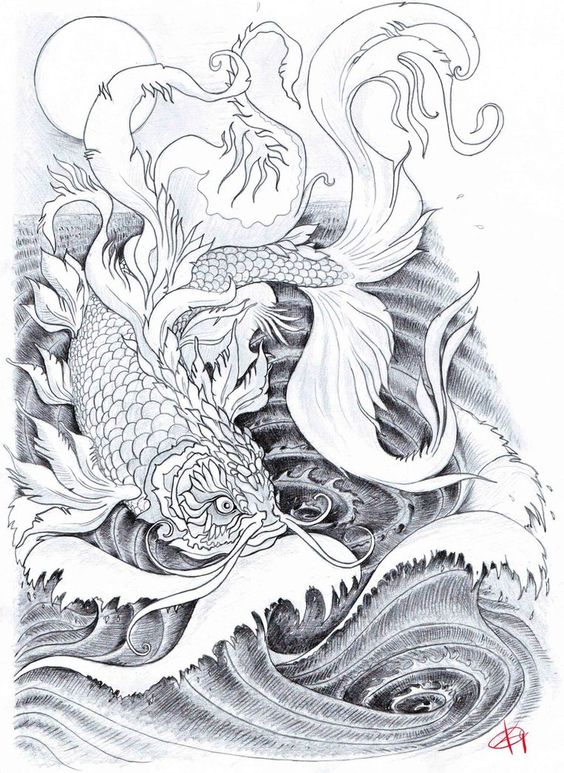 Hình Cá Chép Hóa Rồng Vẽ Bút Chì Tinh Tế
