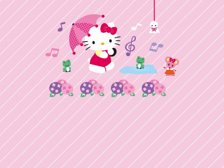 Hình Nền Hello Kitty Cầm ô Hát Ca Nữ Tính đáng Yêu Nền Hồng