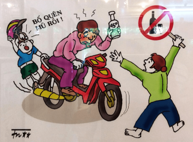 Tranh Vẽ An Toàn Giao Thông Của Họa Sĩ Nhắc Nhở Uống Rượu Bia Cấm Lái Xe