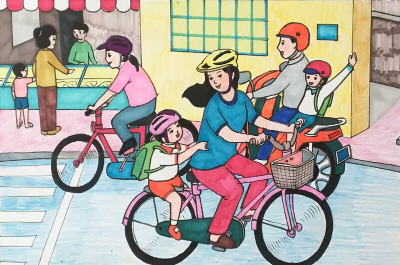 Hình ảnh Vẽ Mũ Bảo Hiểm An Toàn Cho Mẹ Và Bé Khi đi Xe đạp