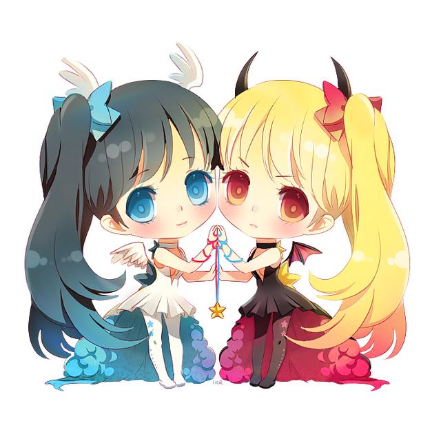 Hình ảnh Cung Song Tử Anime Chibi đôi Bạn Cực Dễ Thương