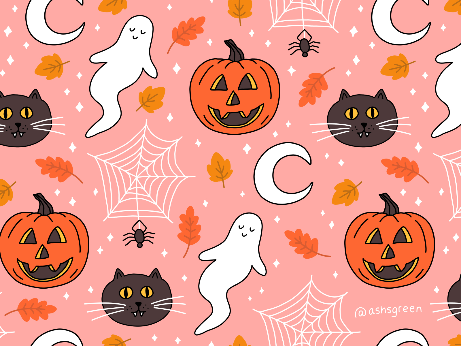 Hình Nền Con Ma Mèo đen Bí Ngô Và Nhện Cho Halloween