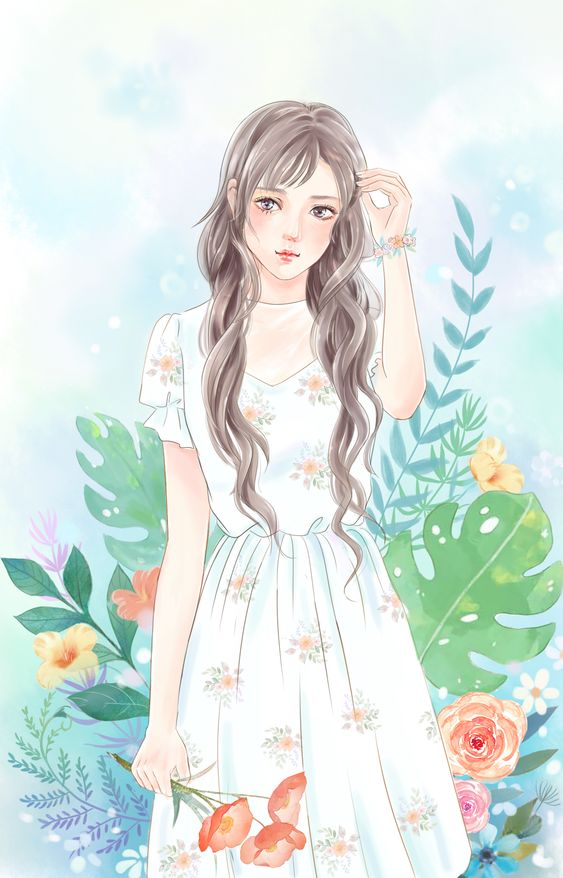 Avatar Nữ Cute Anime Cô Nàng Váy Hoa Nhẹ Nhàng