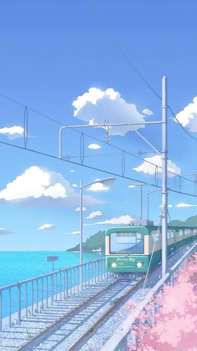 Background Hình Nền Xanh Dương Chill Anime Chuyến Tàu Dưới Trời Xanh