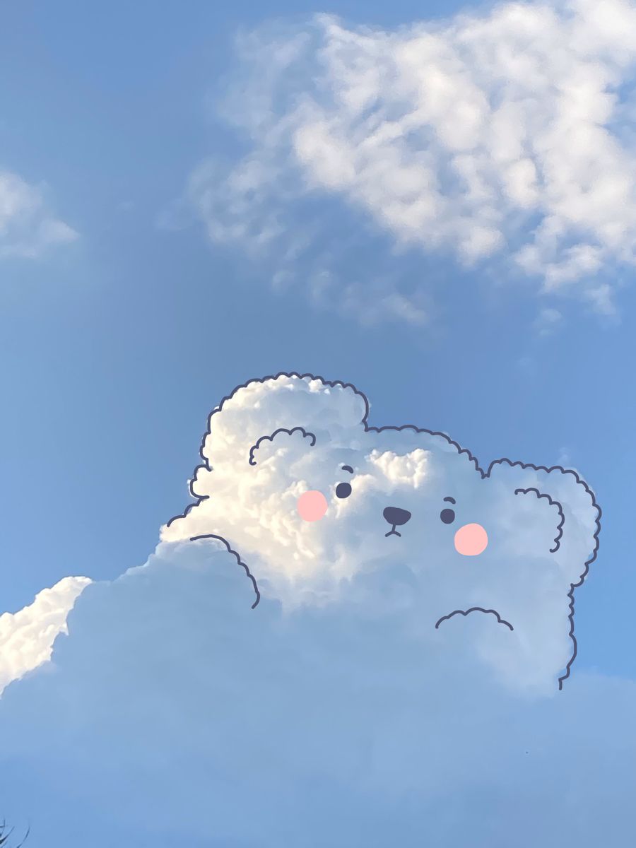 Background Nền Xanh Dương Cute đám Mây Gấu Trắng Dễ Thương
