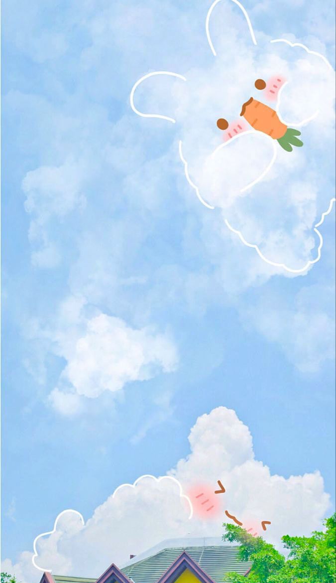 Background Nền Xanh Dương Cute đám Mây Hình Chú Thỏ ăn Cà Rốt