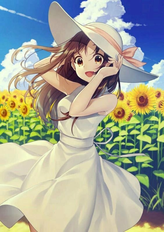 Hình ảnh Anime Nữ đáng Yêu Giữa Vườn Hoa Hướng Dương