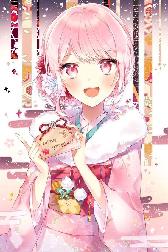 Hình ảnh Anime Nữ đáng Yêu Mặc Kimono Hồng Xinh đẹp