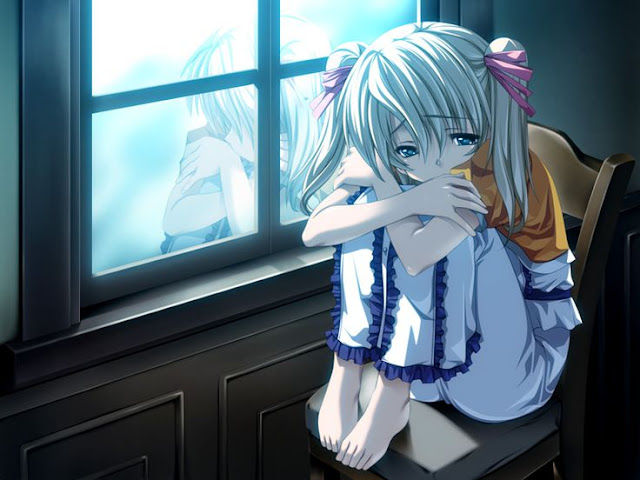Hình ảnh Anime Buồn Cô Gái Ngồi Bó Gối Bên Cửa Sổ
