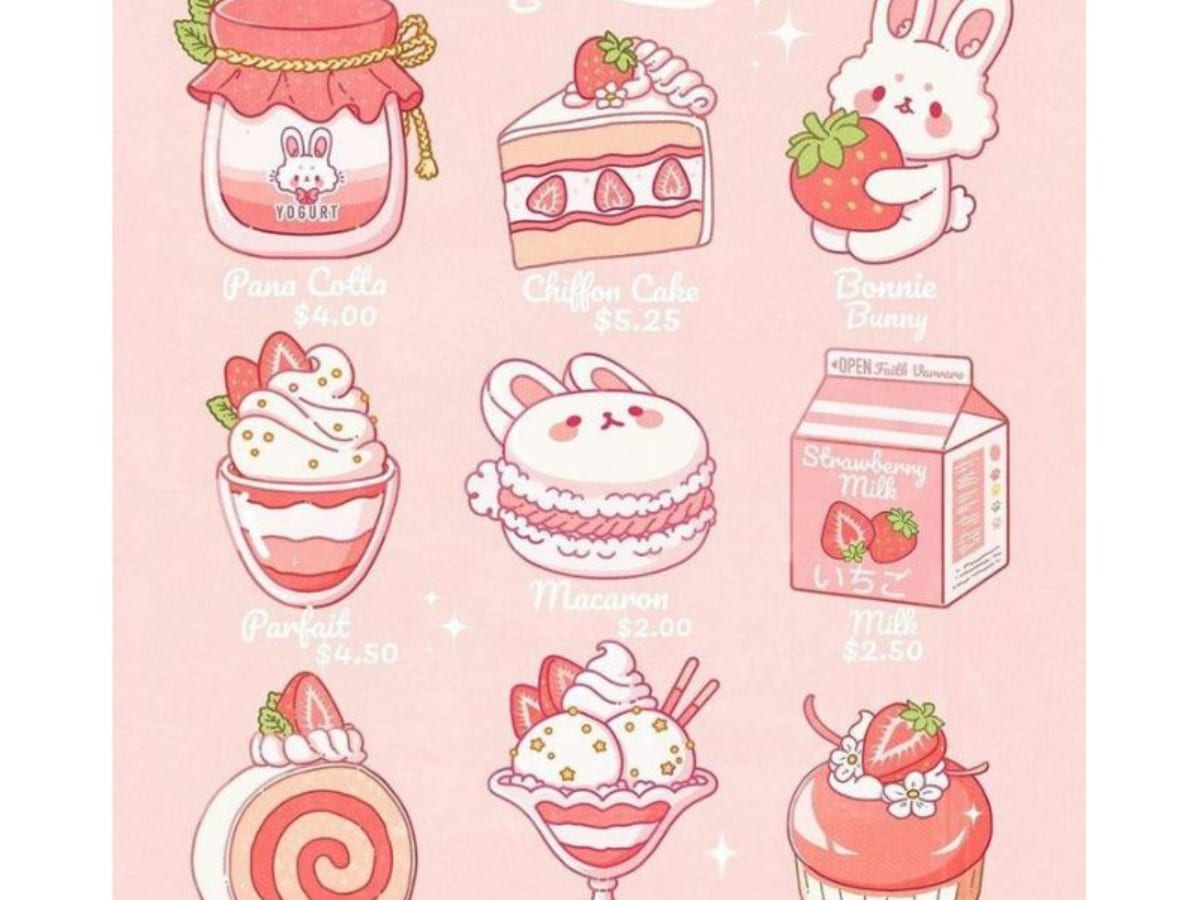 Hình Sticker Cute Dễ Vẽ đồ ăn Màu Hồng Ngọt Ngào