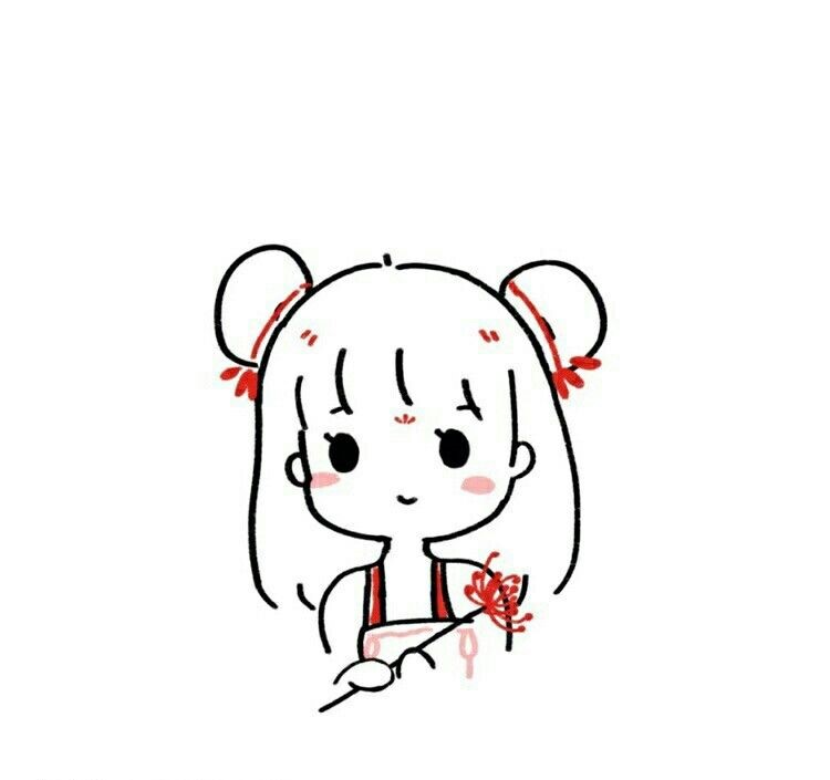 Hình Vẽ Chibi Cute Cô Gái Cầm Cành Hoa Màu đỏ