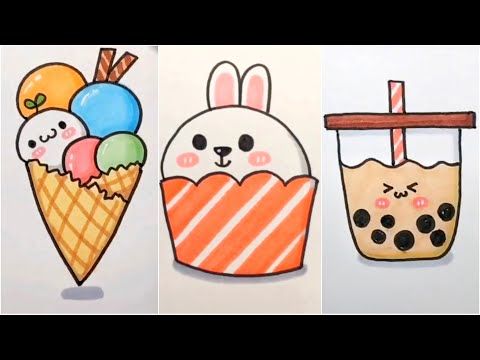 Hình Vẽ Chibi Cute Thỏ Trắng Kem Và Trà Sữa