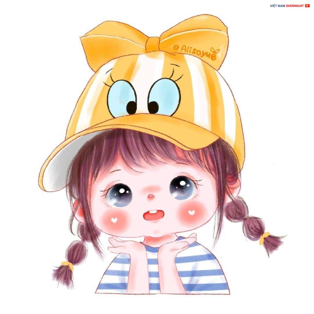 Hình Vẽ Người Cute Chibi Bé Gái đội Mũ Vịt Vàng Cute