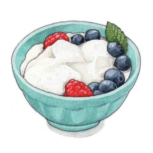 Những Hình Vẽ Cute đơn Giản đồ ăn Bát Sữa Chua Hoa Quả Tươi Ngon