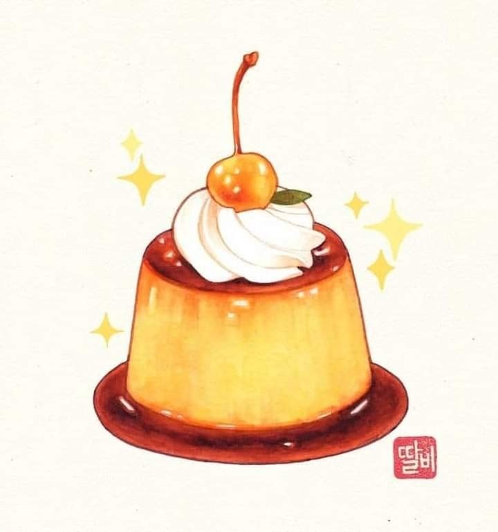 Những Hình Vẽ Cute đơn Giản đồ ăn Chiếc Bánh Flan Ngọt Ngào