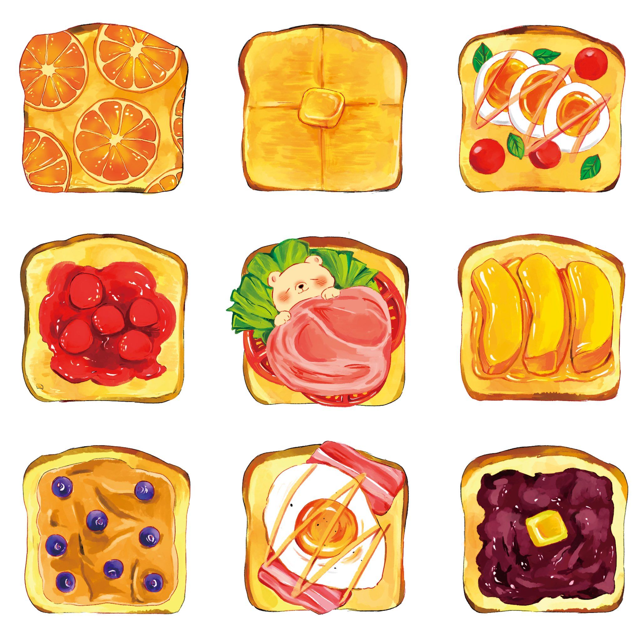 Những Hình Vẽ Cute đơn Giản đồ ăn Những Lát Bánh Mì Hấp Dẫn