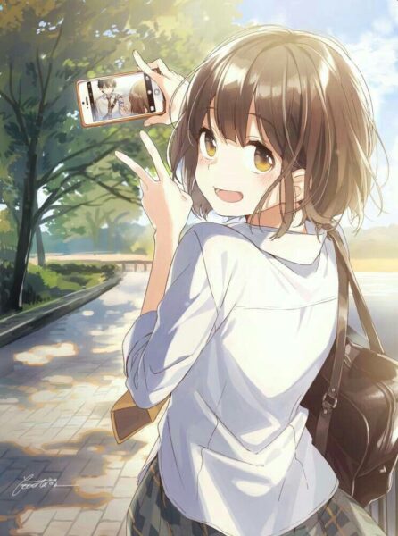 Tải ảnh Anime Nữ Cute Chụp ảnh Selfie Dễ Thương
