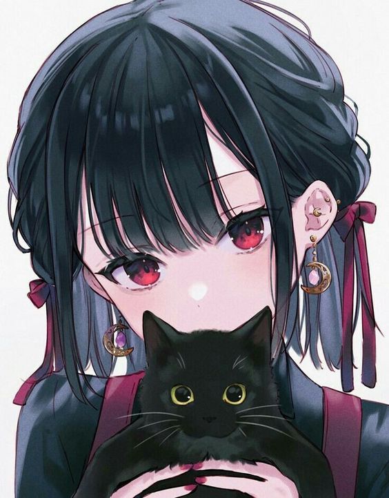 ảnh Anime Ngầu Và Lạnh Lùng Nữ Bên Chú Mèo đen