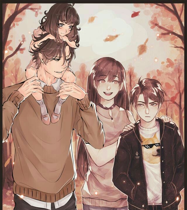 ảnh Gia đình Anime Chibi 4 Người đi Dạo Dưới Hàng Cây