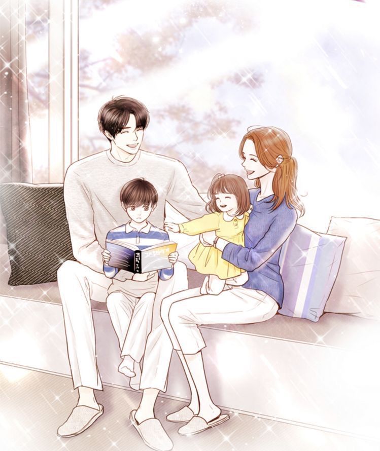 ảnh Gia đình Anime Chibi Cùng đọc Sách Vui Vẻ