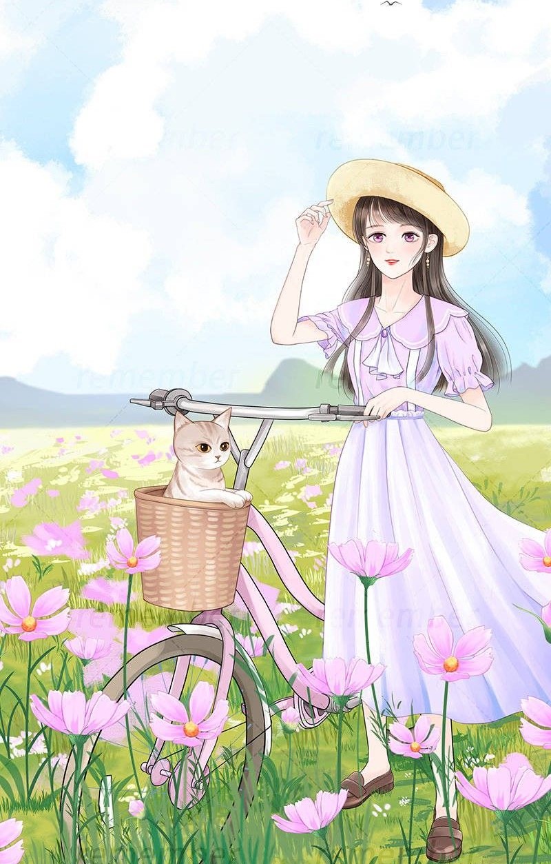 Hình Nền Anime Cô Gái Dịu Dàng Bên Chiếc Xe đạp