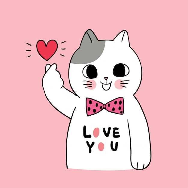 Ảnh I Love You Mèo Thả Tim Nền Hồng Cute