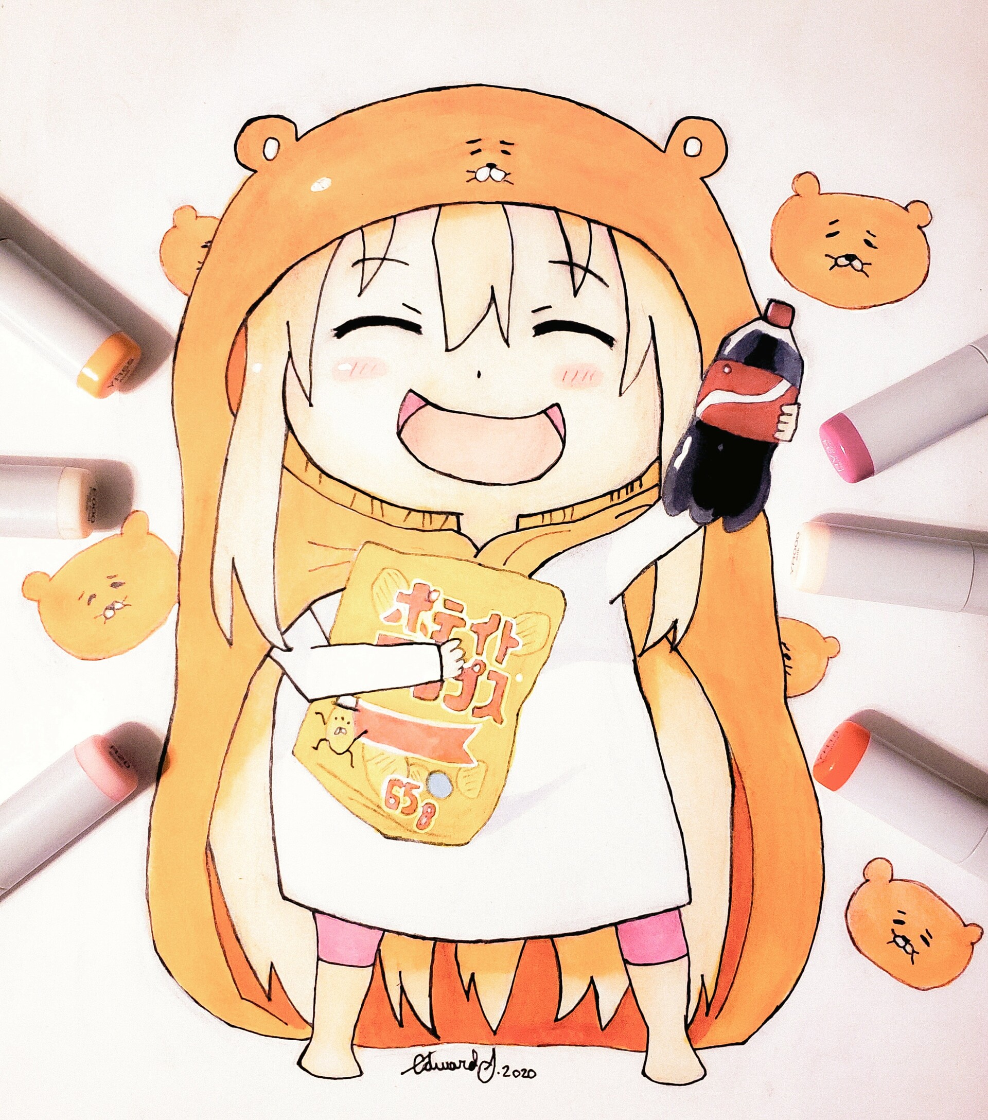 Hình ảnh Anime Umaru Tay ôm Bánh Tay Cầm Coca Vui Vẻ
