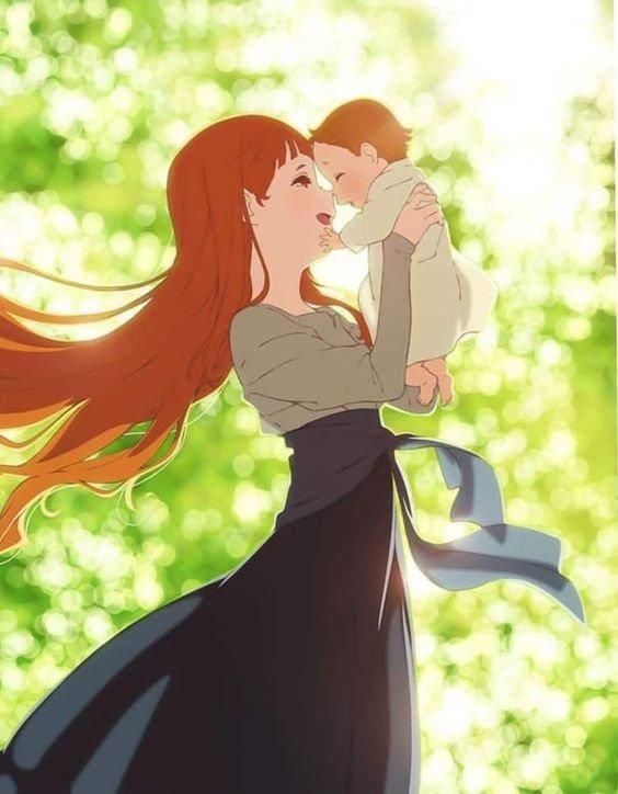 Hình ảnh Mẹ Và Con Gái Anime Chibi Vui đùa Dưới Tán Cây đầy Nắng