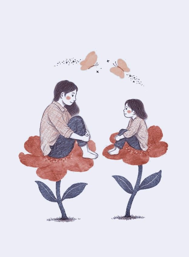 Hình ảnh Mẹ Và Con Gái đẹp Nhất Ngồi Trên Những Bông Hoa Nở Rộ