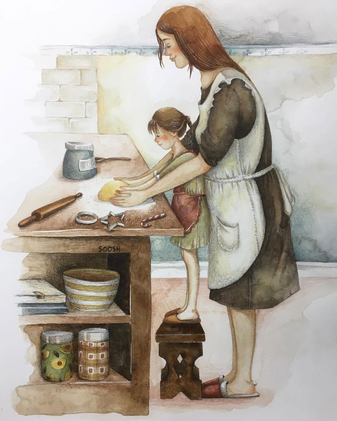 Hình ảnh Mẹ Và Con Gái đẹp Cùng Nhau Nhào Bột Làm Bánh