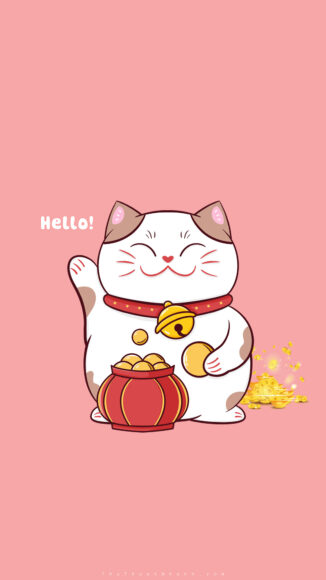 Mèo Thần Tài Cute Nền Hồng Hình ảnh May Mắn (46)