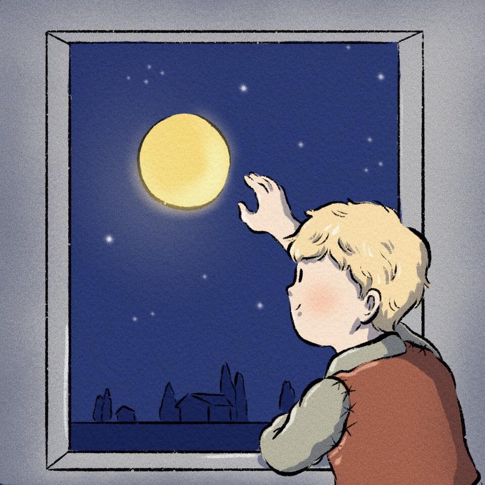 Cậu Bé đứng Bên Cửa Sổ Với Tay Lên Mặt Trăng ảnh Về ước Mơ (1)